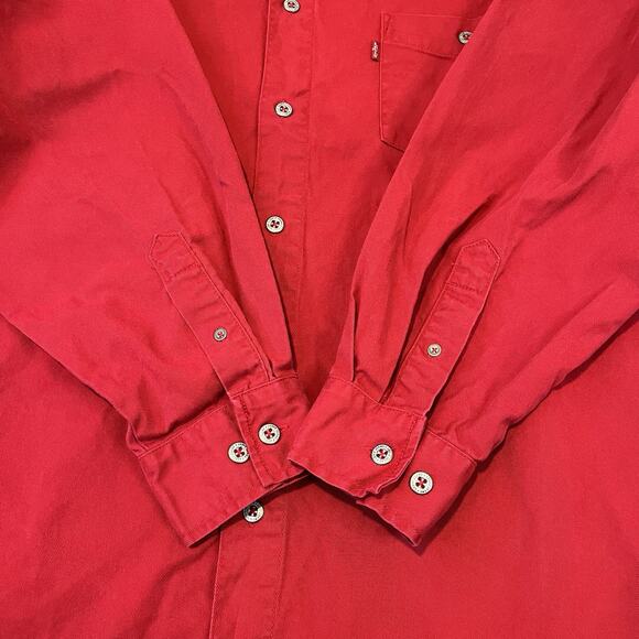 Levis Shirt Mens XL Red Denim Long Sleeve Work Red Tab Metal Buttons 100% Cotton - Picture 9 of 9